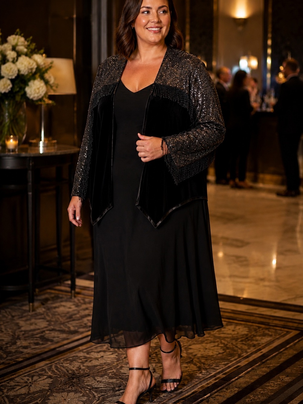 VTG 2012 Torrid Black Velvet Sequin Fringe Cardigan Jacket